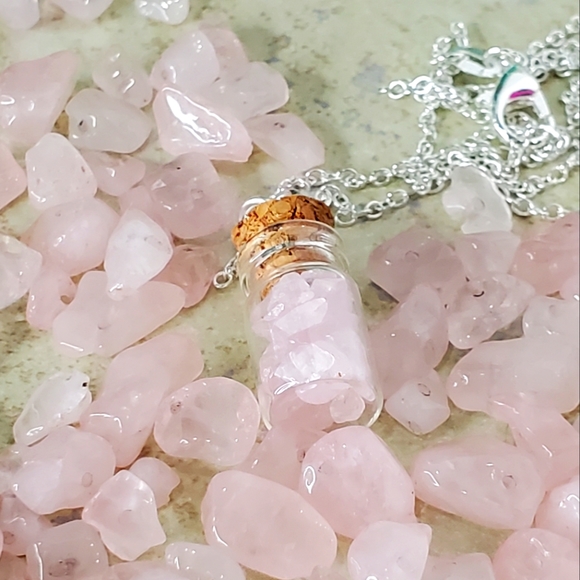 Closet Closing! Genuine Rose Quartz Itty Bitty Pixie Bottle Necklace - Picture 1 of 10